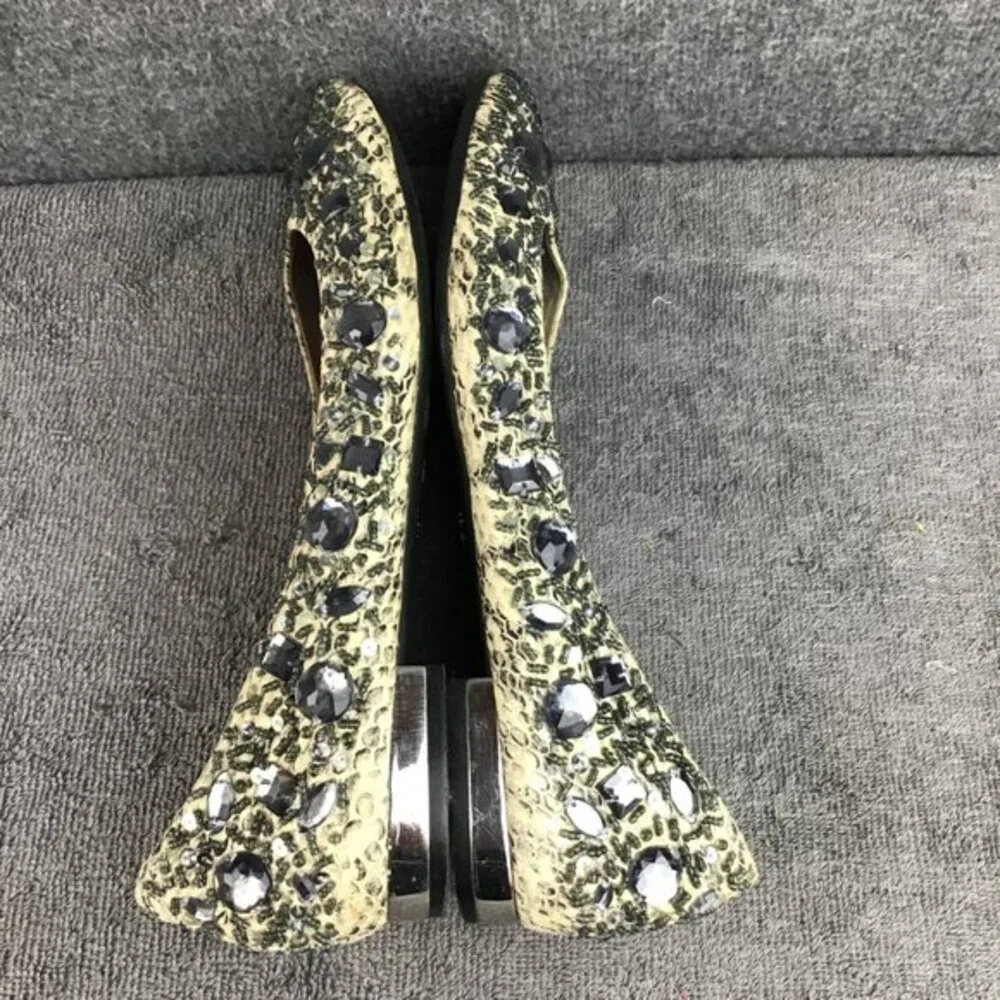 Rare Kenneth Cole Sparkle‎ N Shine Leather Snakeskin Jeweled Flats Sz 10 M